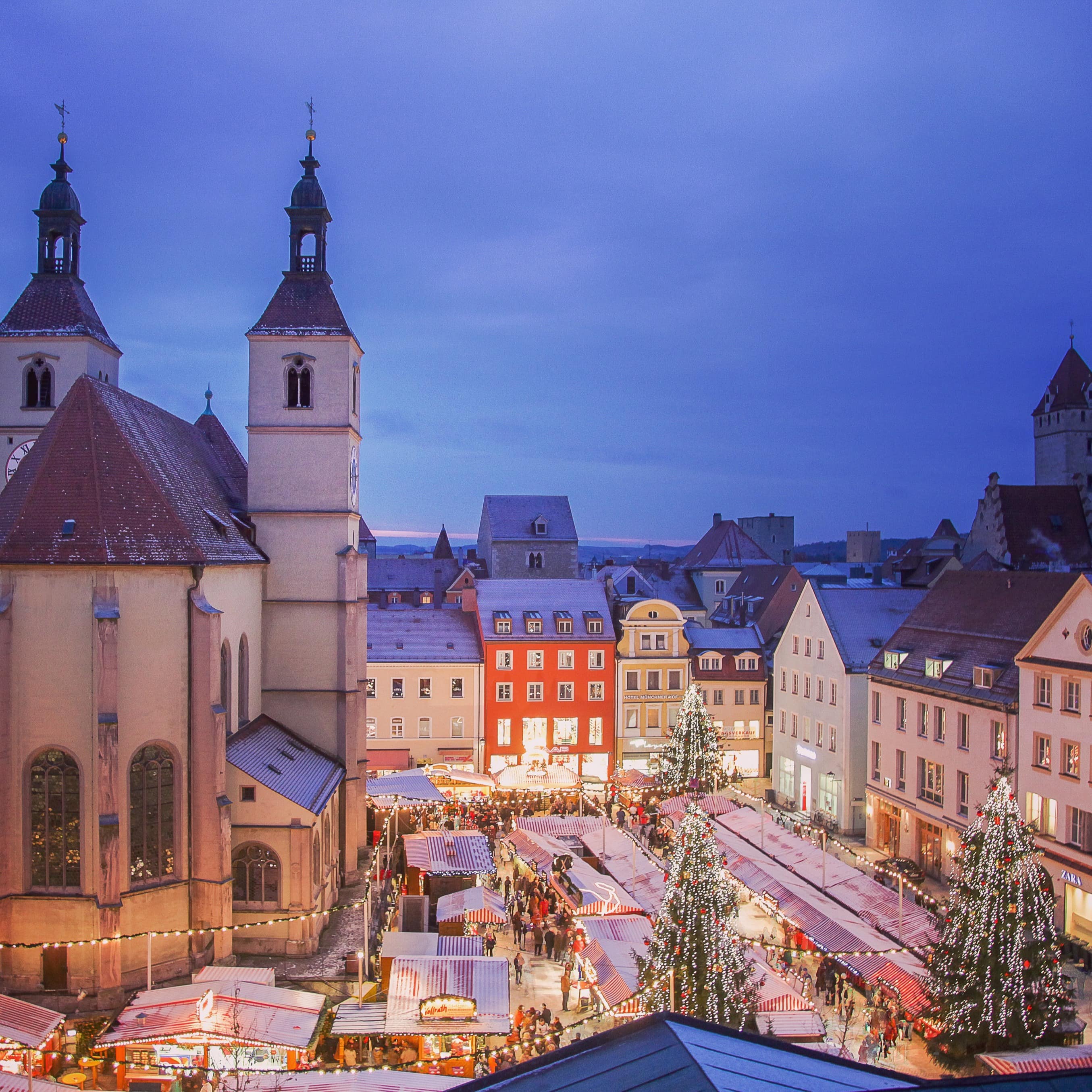 Old-world village in Germany decorated for Christmas