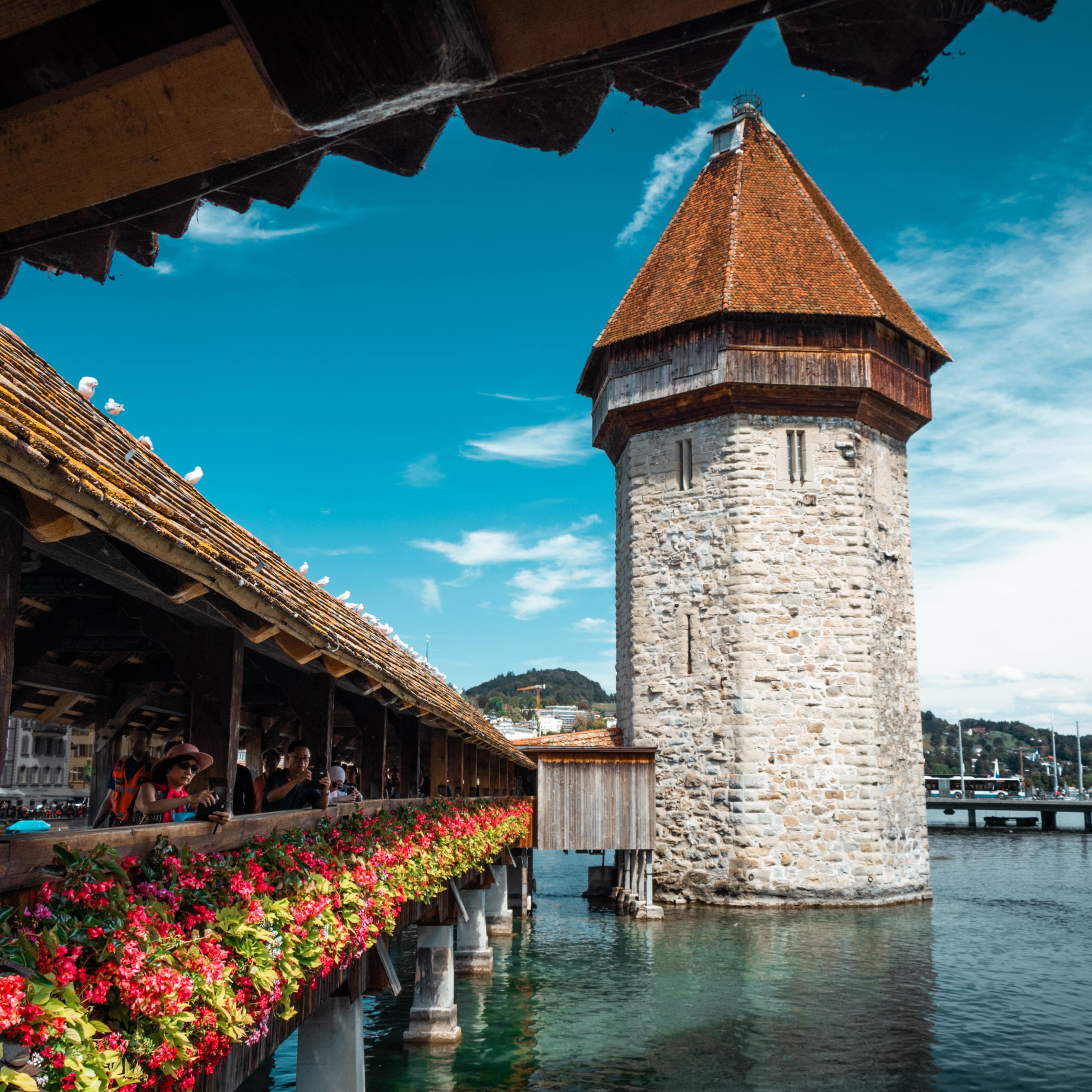 Close-up of Chapel Bridge in Lucerne, Switzerland