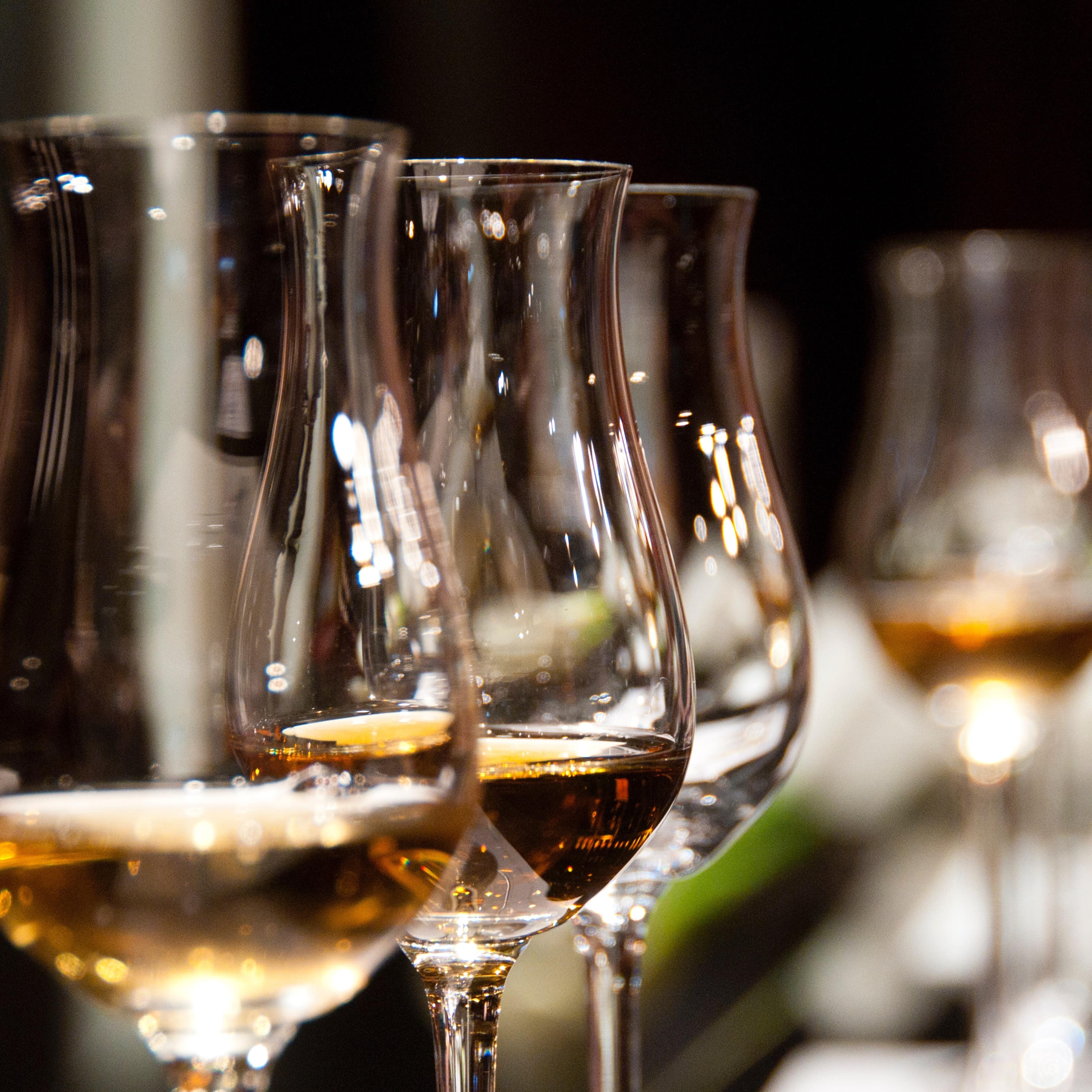 Close-up of wine glasses from a winery in Niagara-on-the-Lake