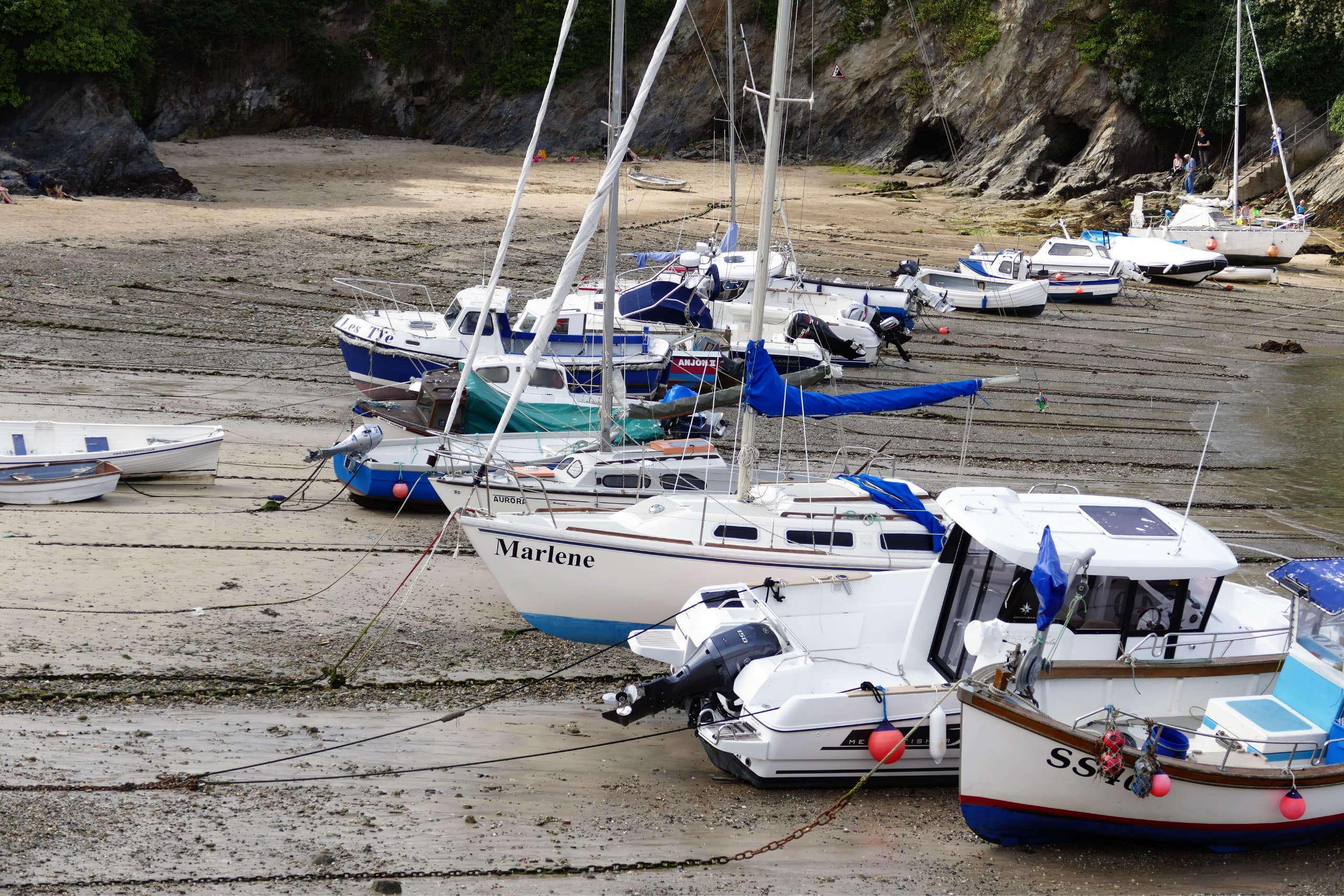 Fishing boats on the shore of Newquay