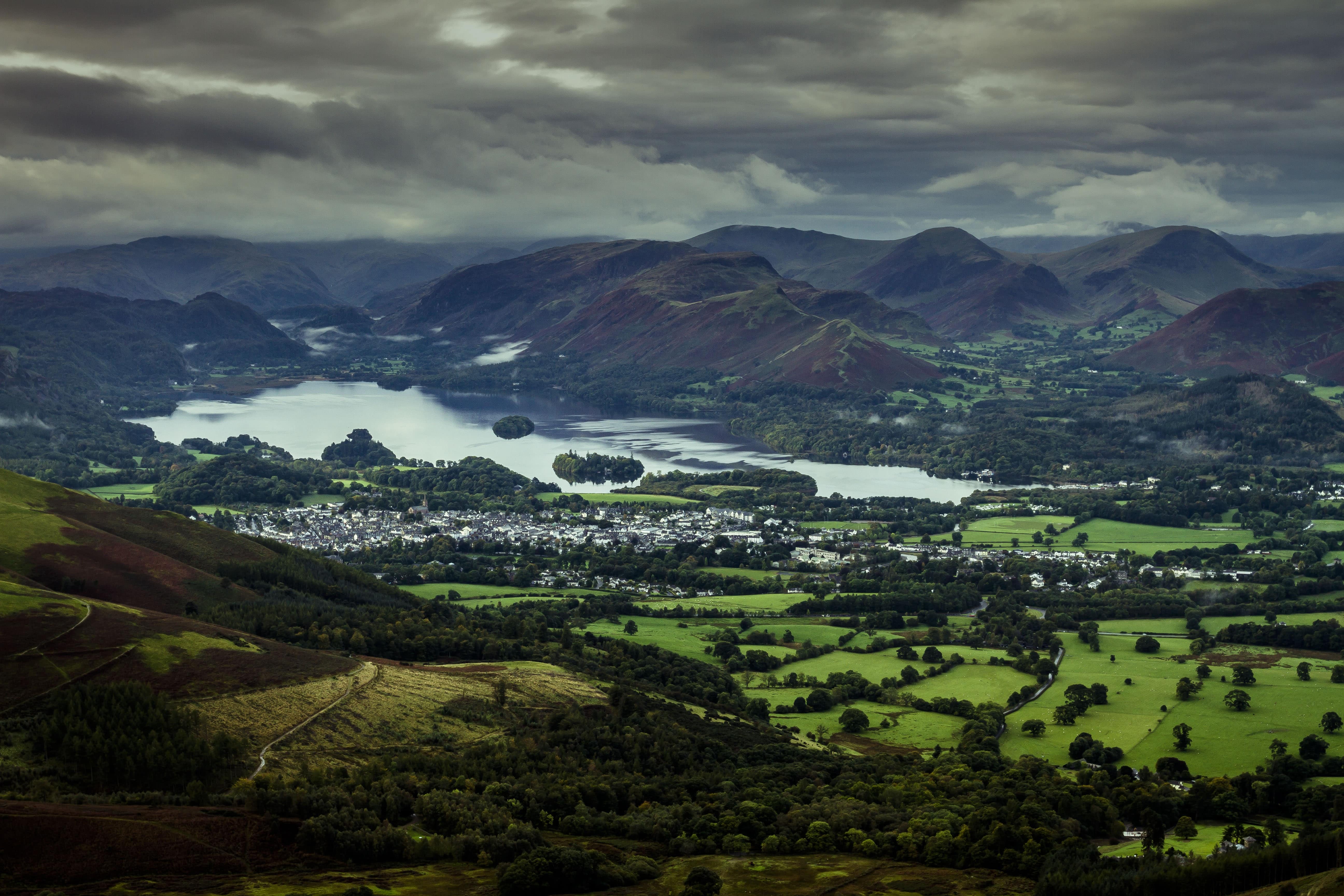 View above Keswick in the middle of the Lake District National Park