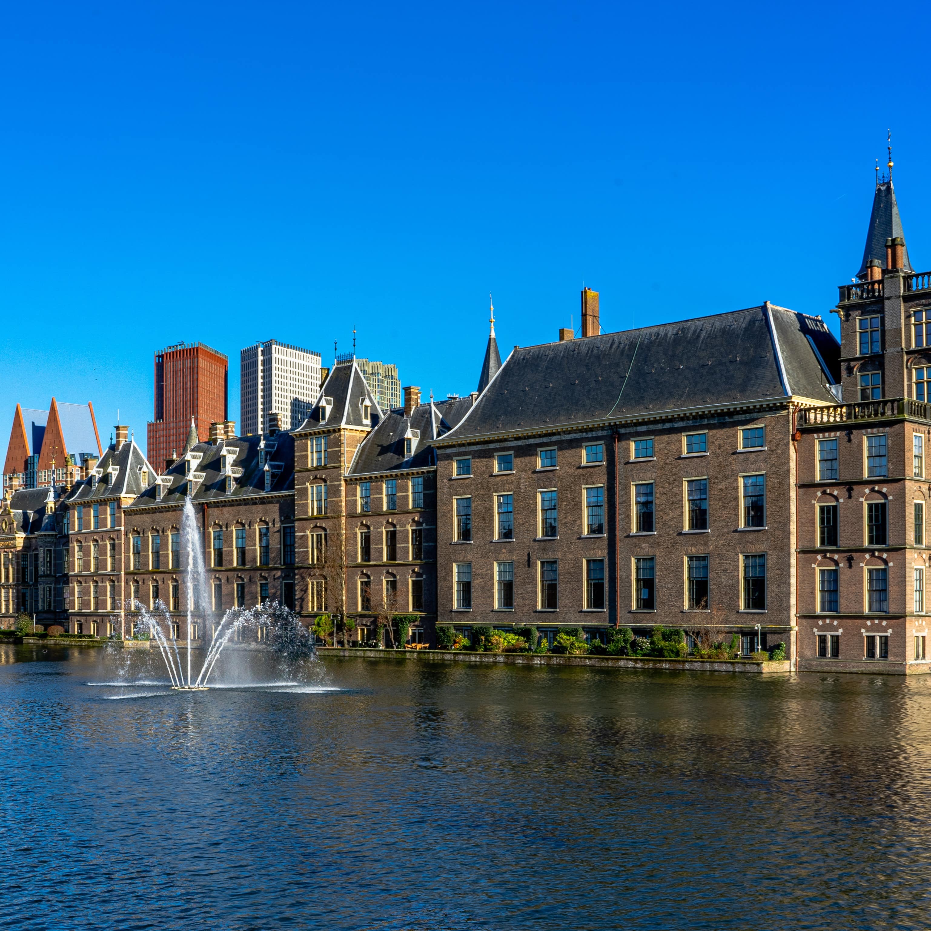Bright blue sky and water around The Hague in The Netherlands 