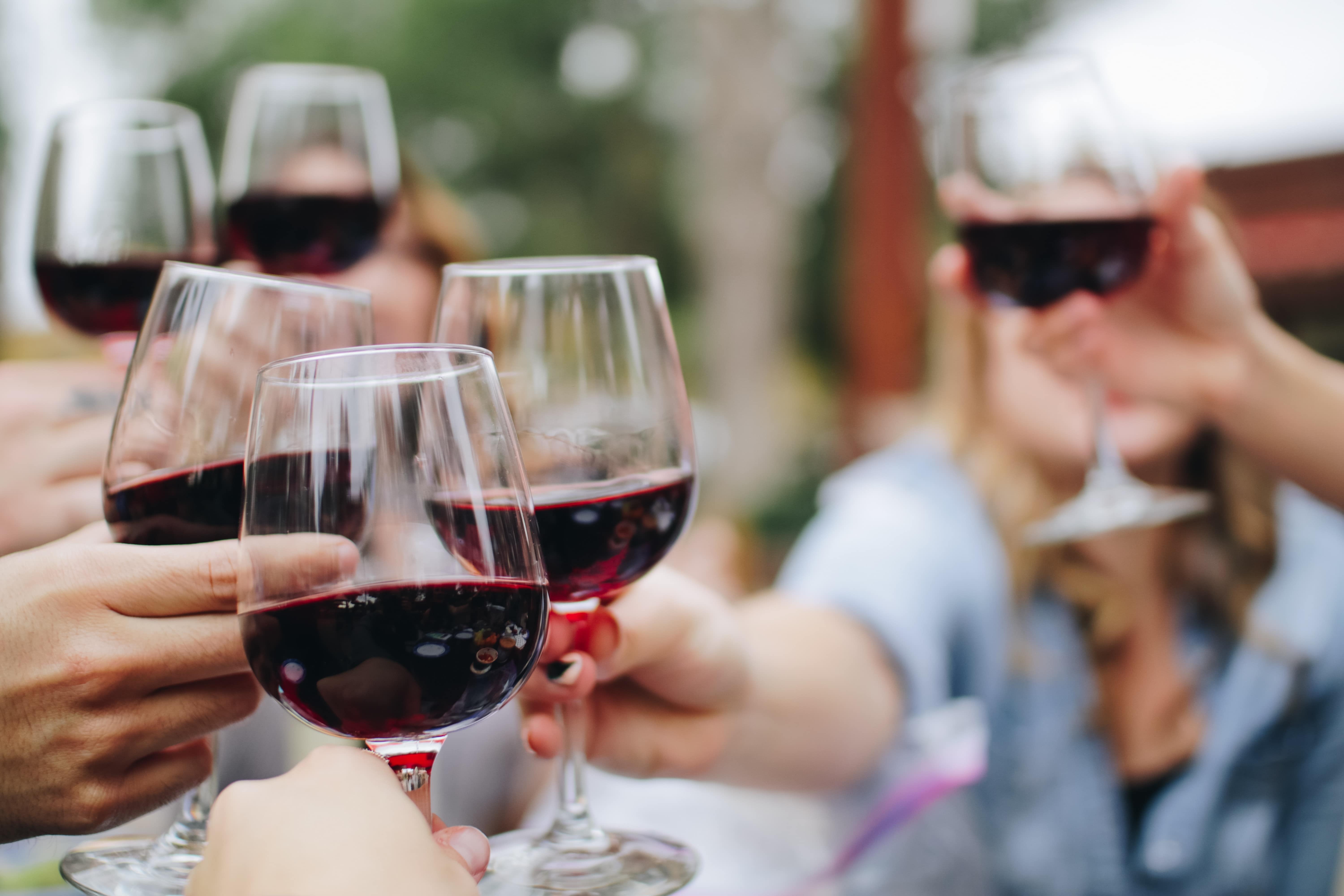 Stock image -Friends toasting with glasses of red wine - Photo by Kelsey Knight