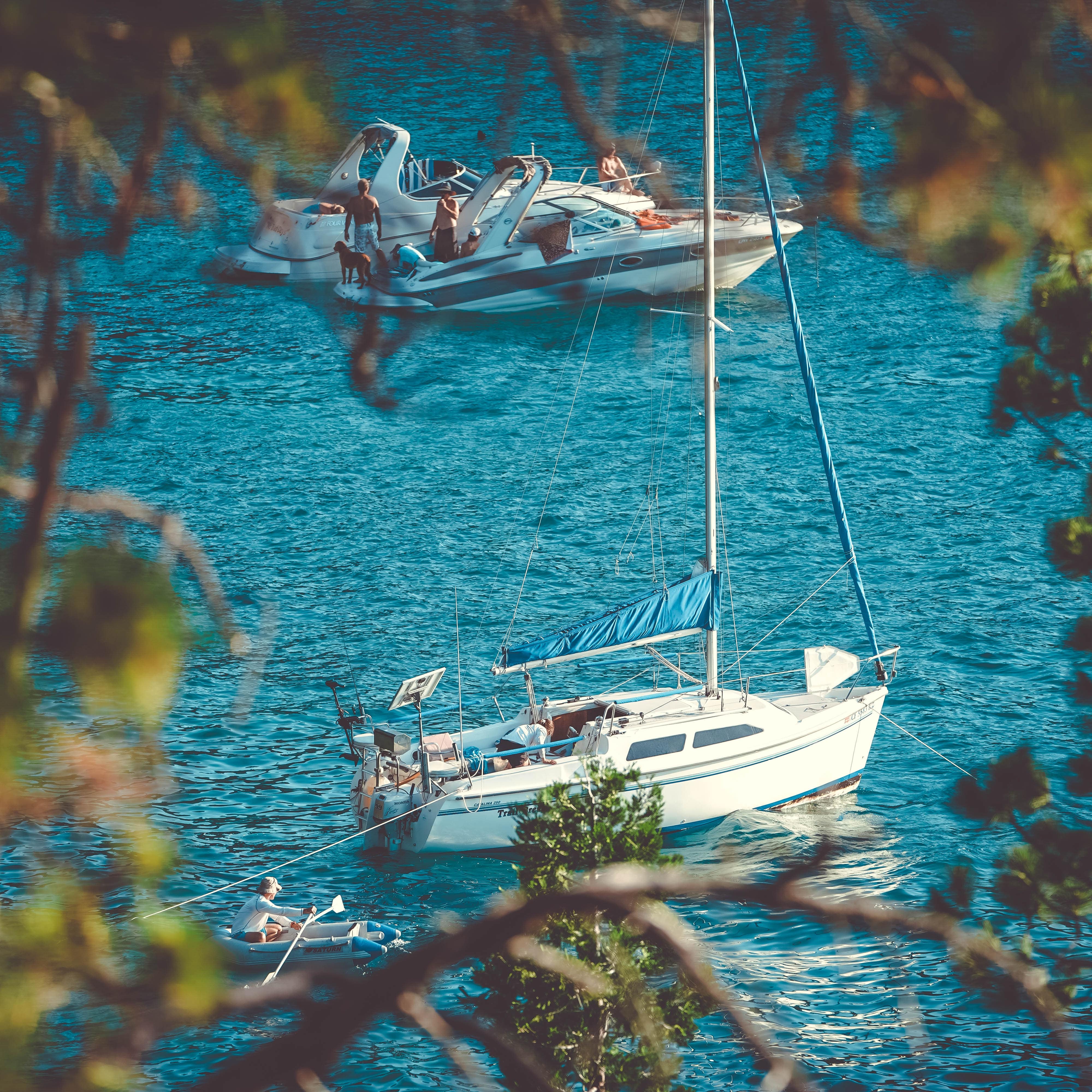 People relaxing on boats near Lake Tahoe’s east shore