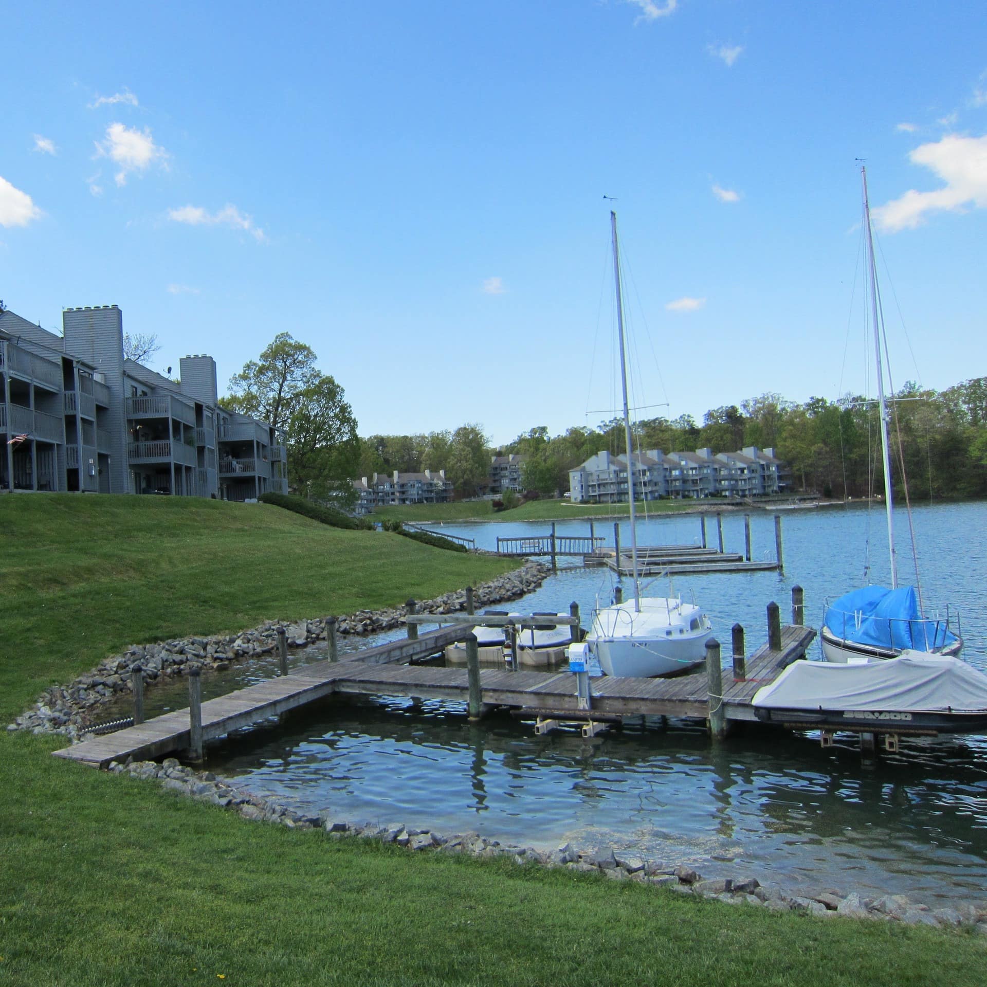 A vacation condo by a lake with docks