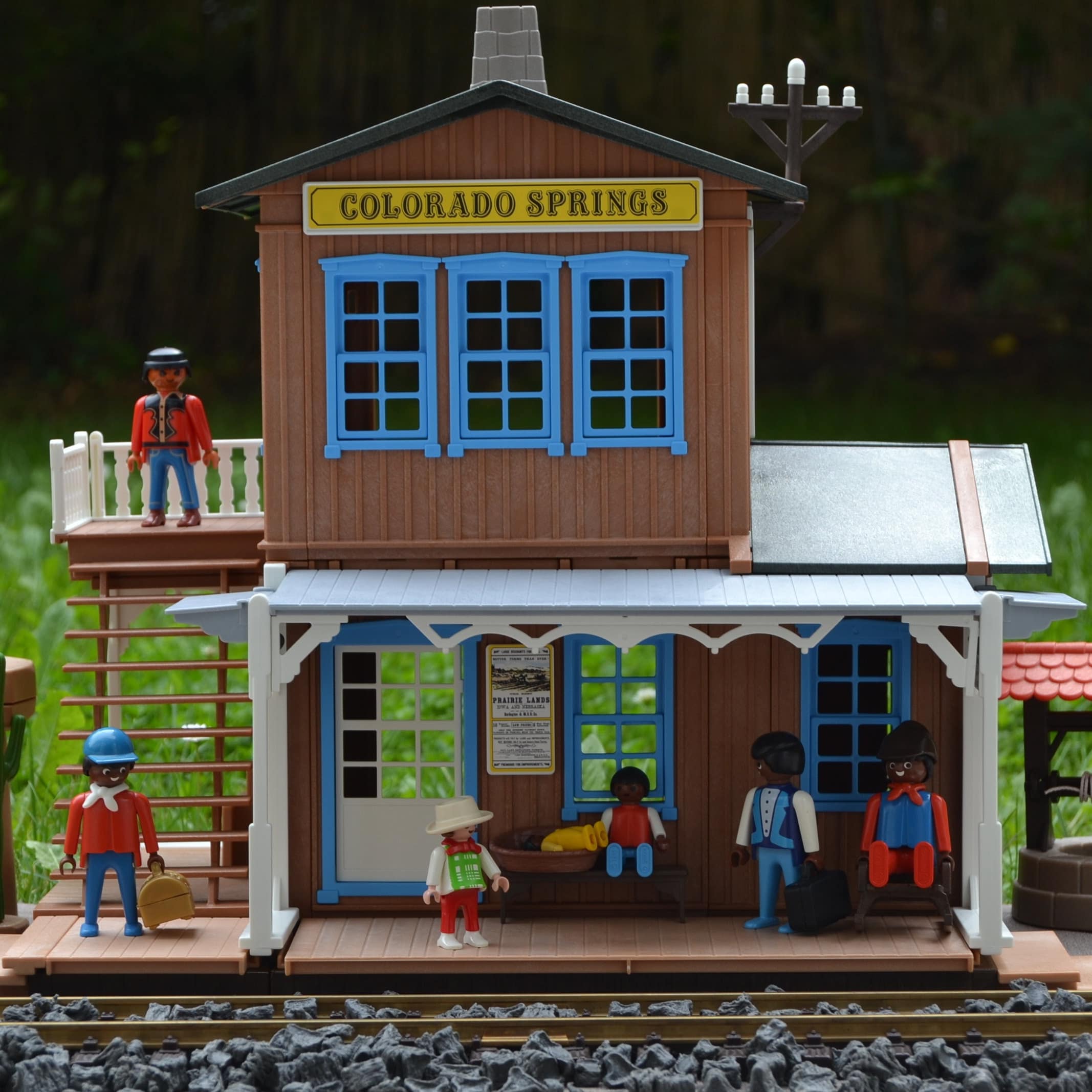 A miniature plastic model of Colorado Springs rail station