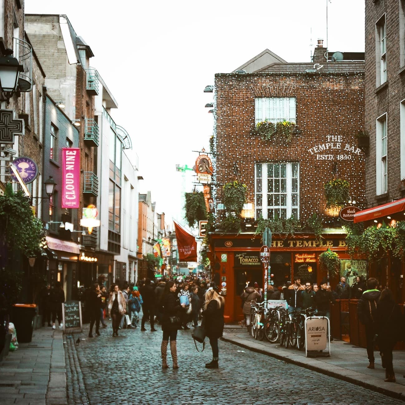 A street scene in the buzzy Temple Bar district of Dublin, the capital of Ireland