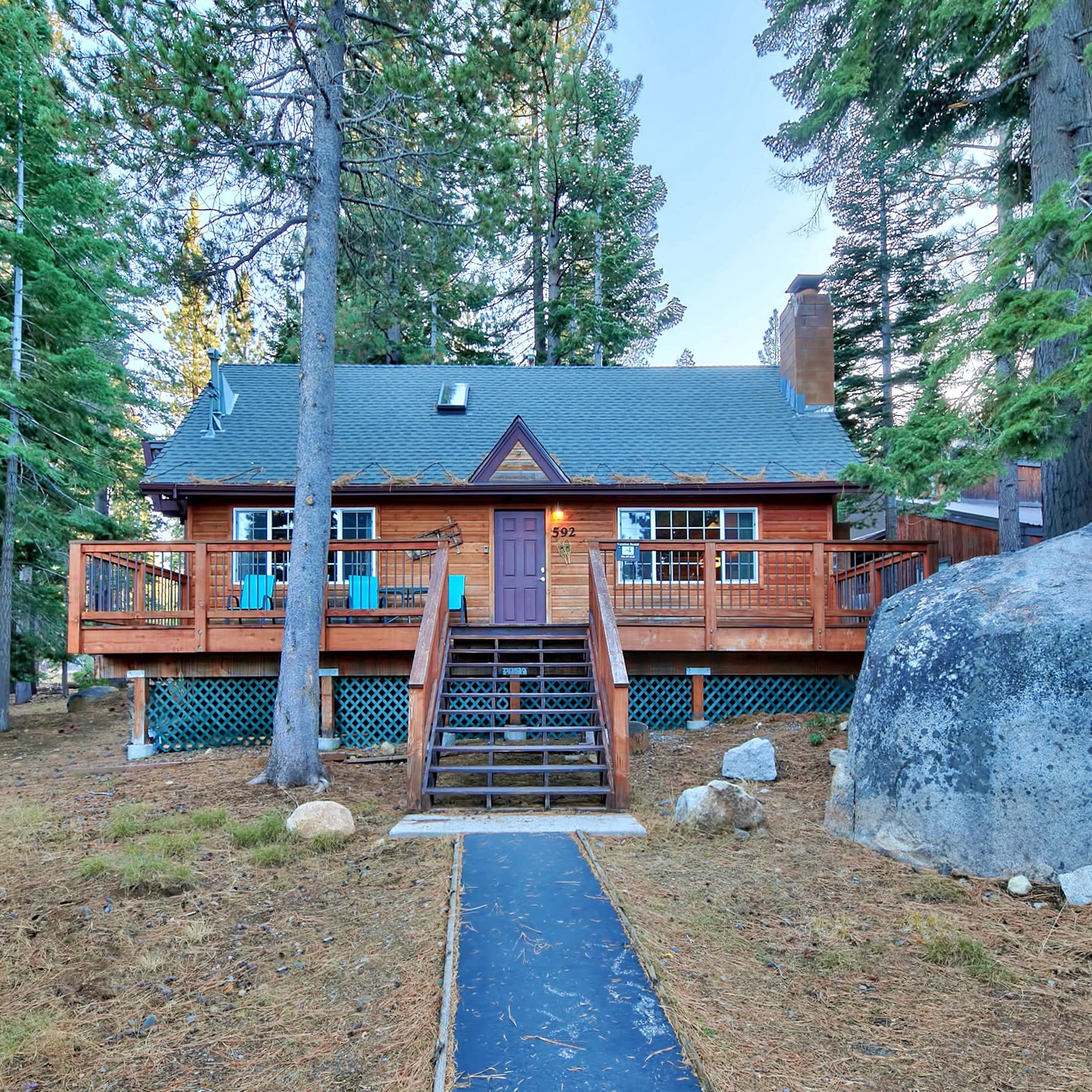 A cozy cabin rental with decking in the heart of South Lake Tahoe