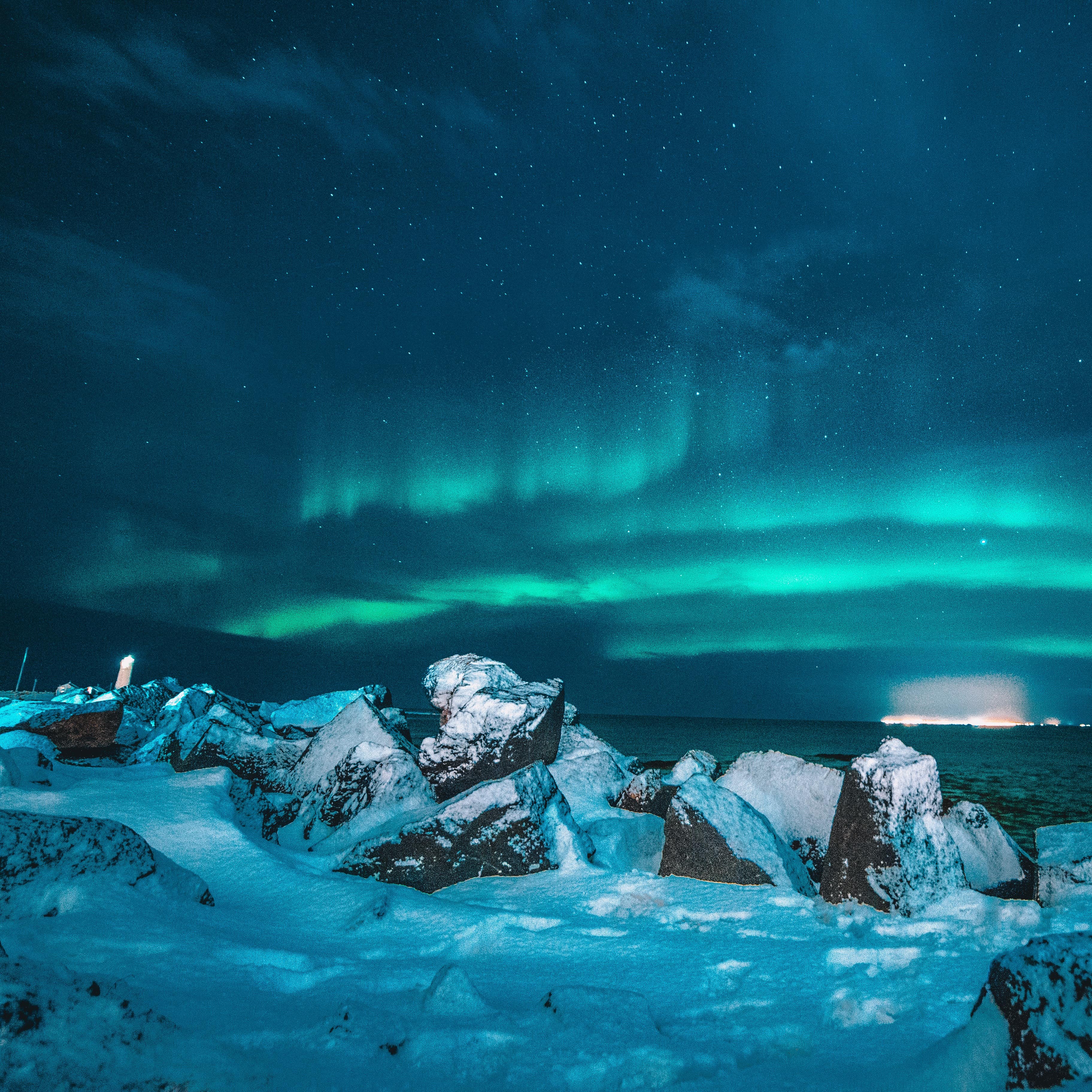 A nighttime view of the stunning Aurora Borealis