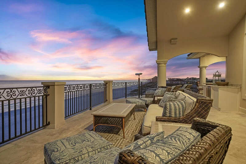 view of the deck and ocean view from a luxury beach house in destin florida