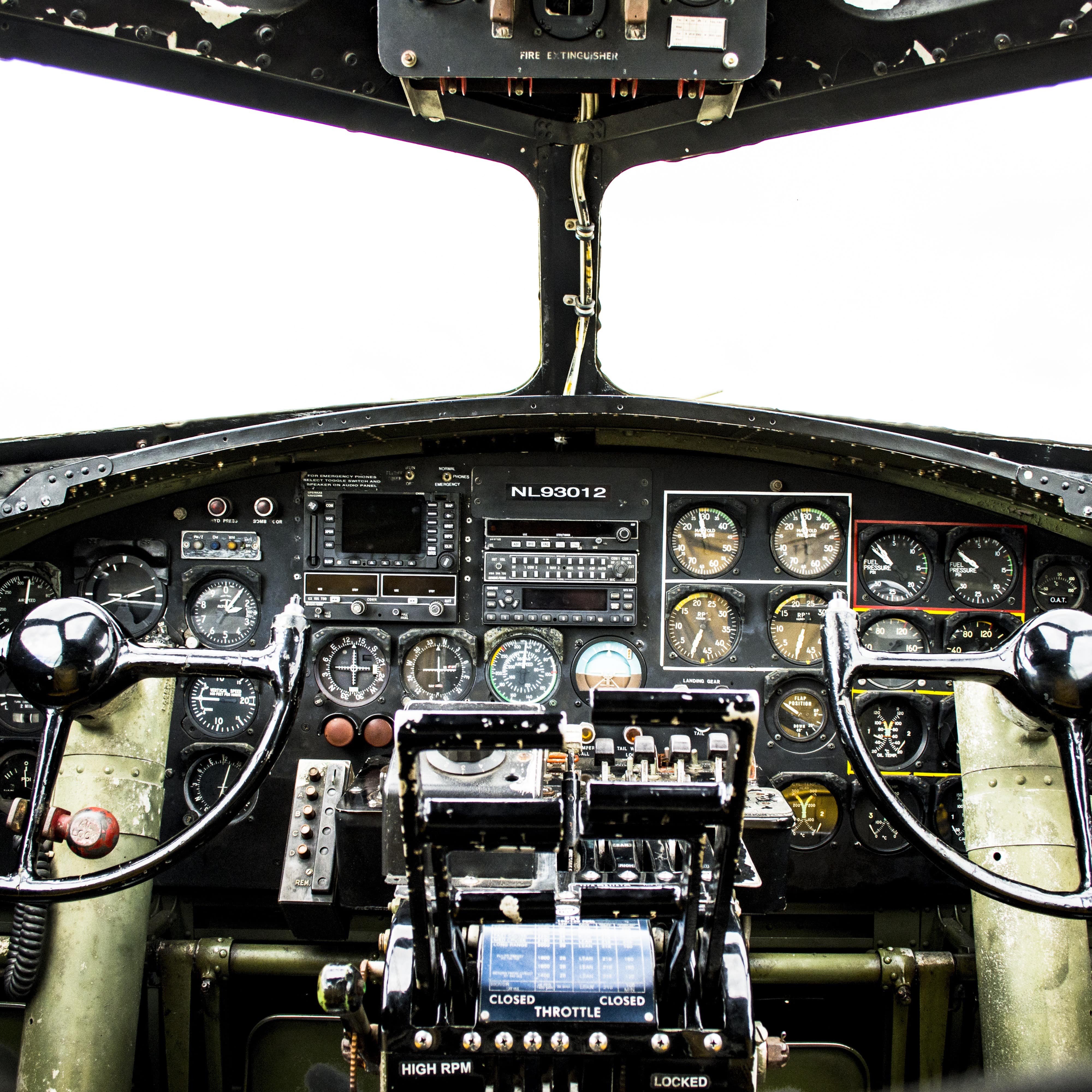 Inside cockpit of WWII bomber