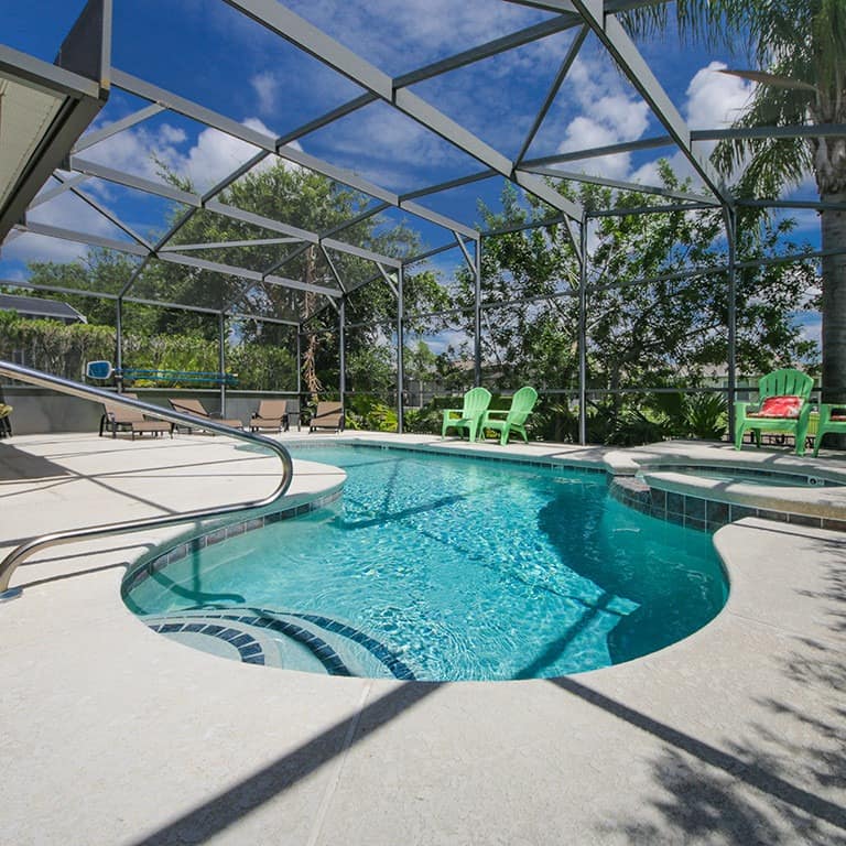 A villa with a covered swimming pool area in Florida, US