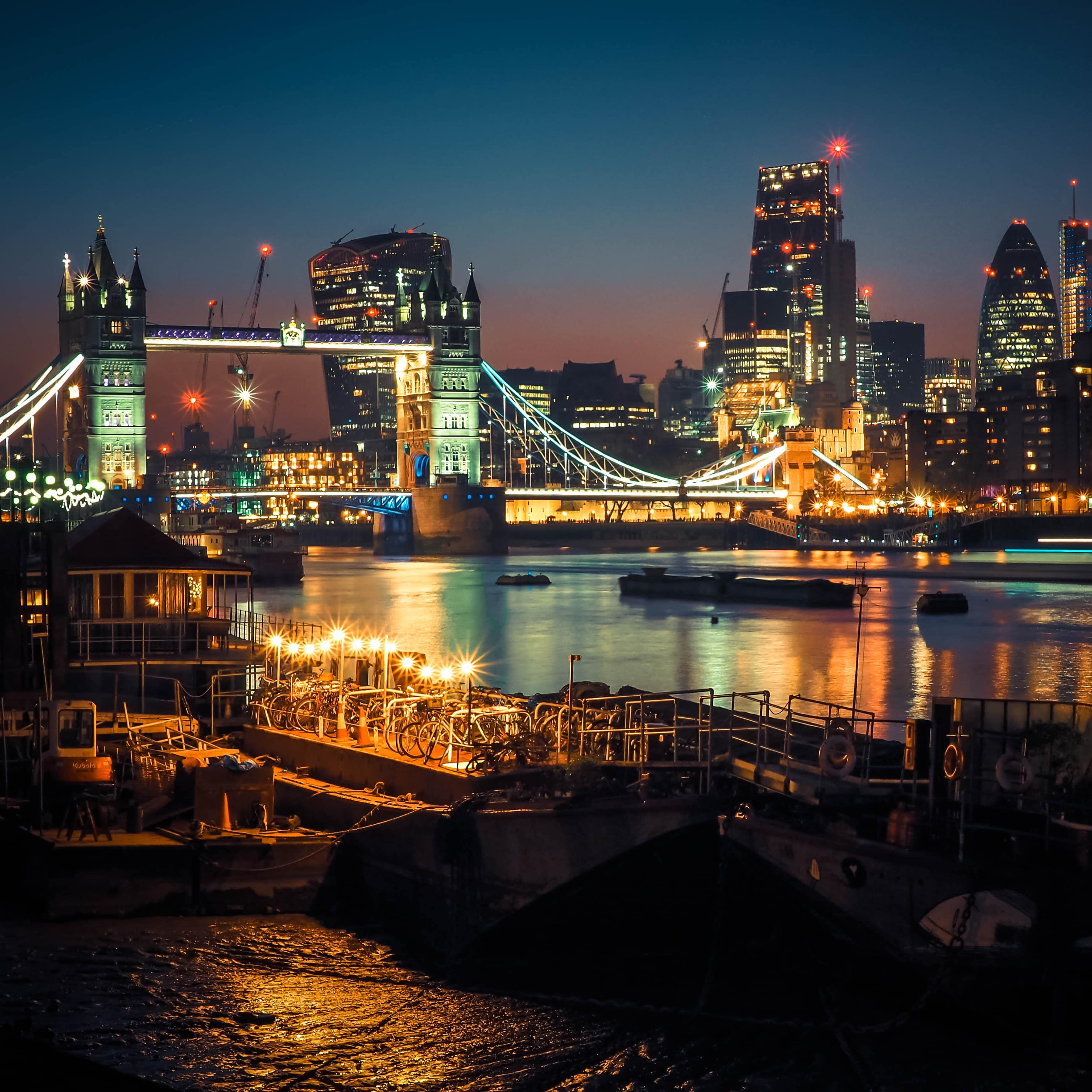 London’s Tower Bridge and River Thames at night