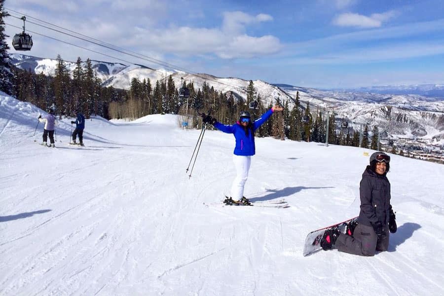 Krysten skiing and snowboarding in Colorado