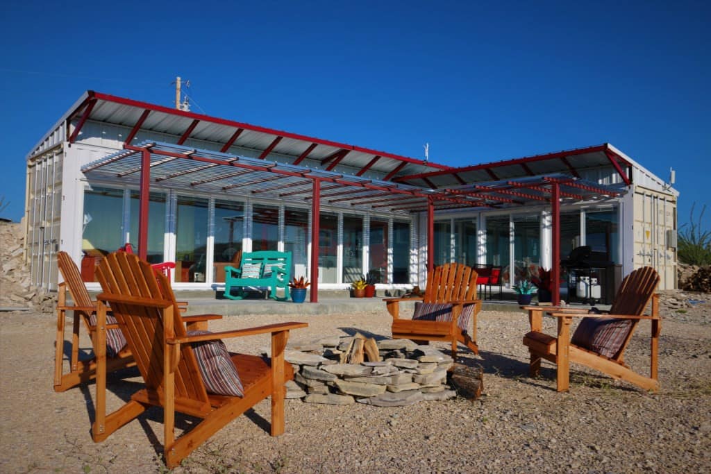 This is an image of a converted container home in Terlingua, Texas.