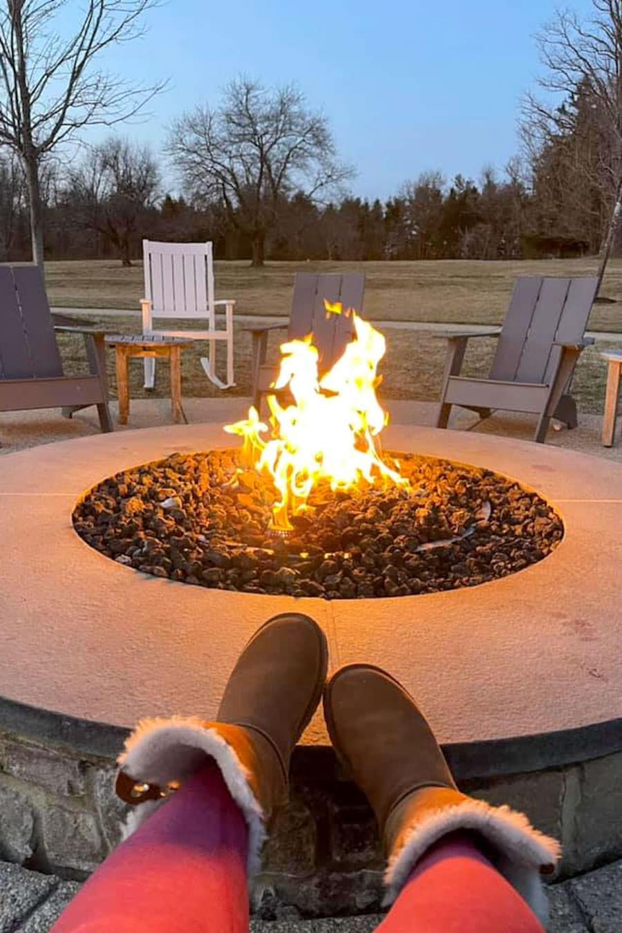 Krysten hanging out by the fire pit in Virginia