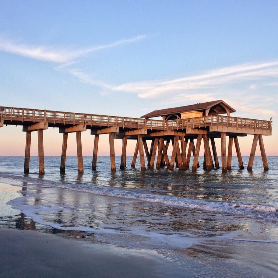 A pier juts into the Atlantic from the edge of Tybee Island