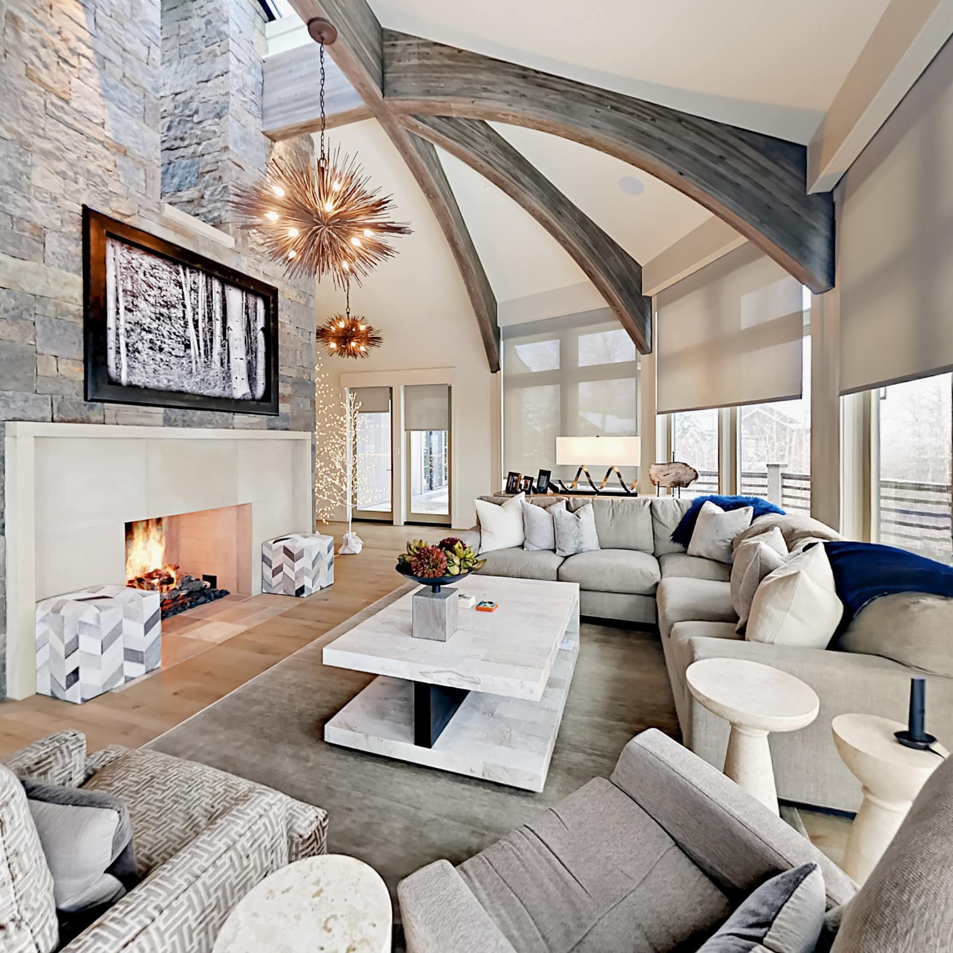 Interior of a luxury Aspen home designed in a contemporary style.