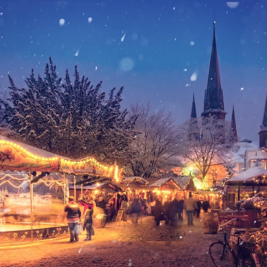 A snowy Christmas scene in Europe