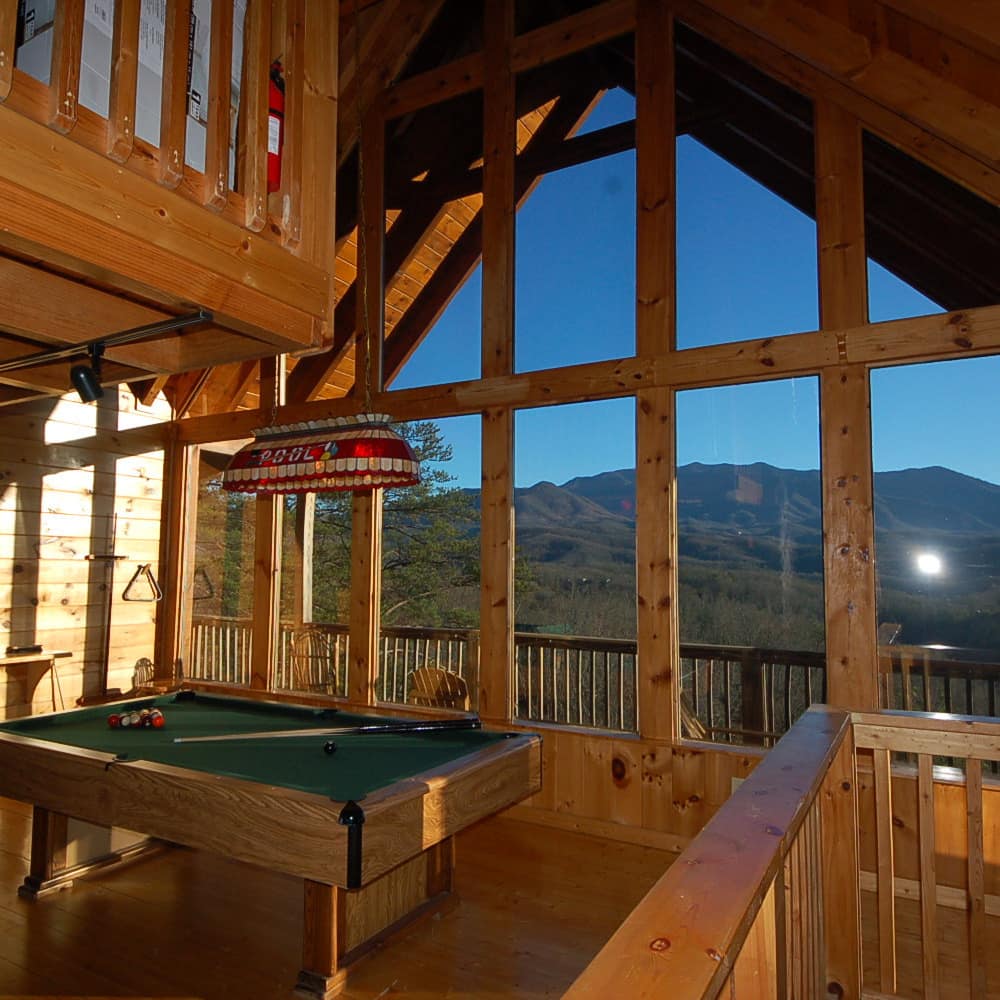 A games room with a view in a Smoky Mountain rental