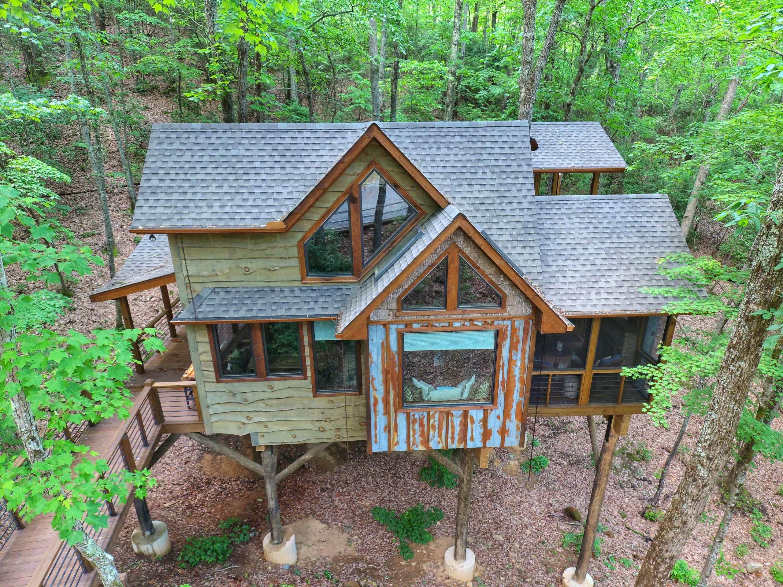 This is a treehouse is Cherry Log, Georgia, overlooking the Chattahoochee National Forest.