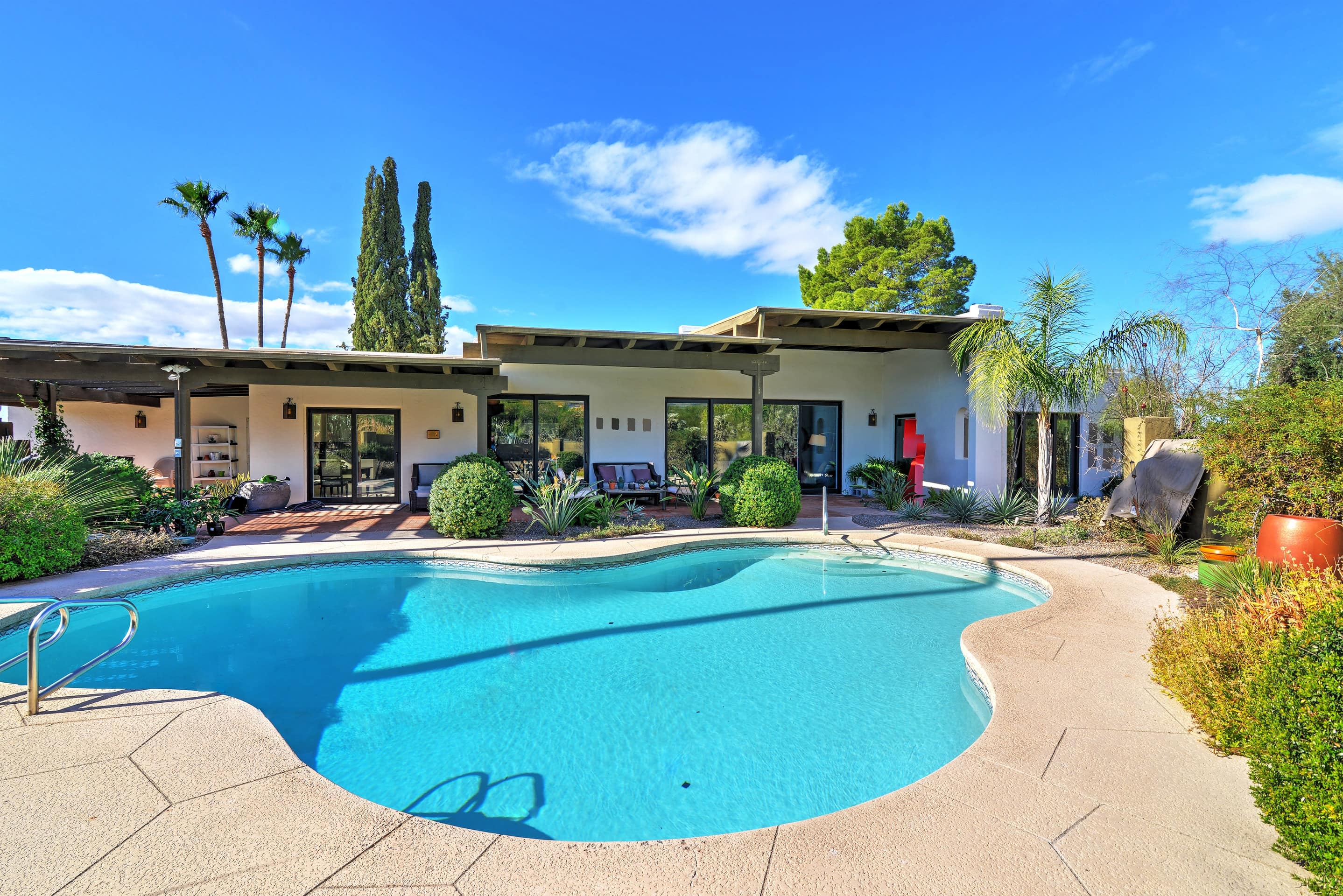 This three-bedroom home in Tucson features a private pool