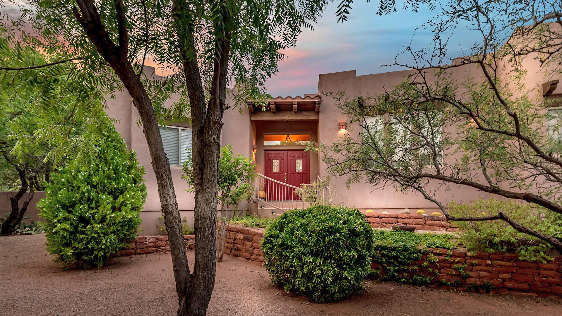 This four-bedroom home in Sedona features a spacious interior and stunning views of Thunder Mountain