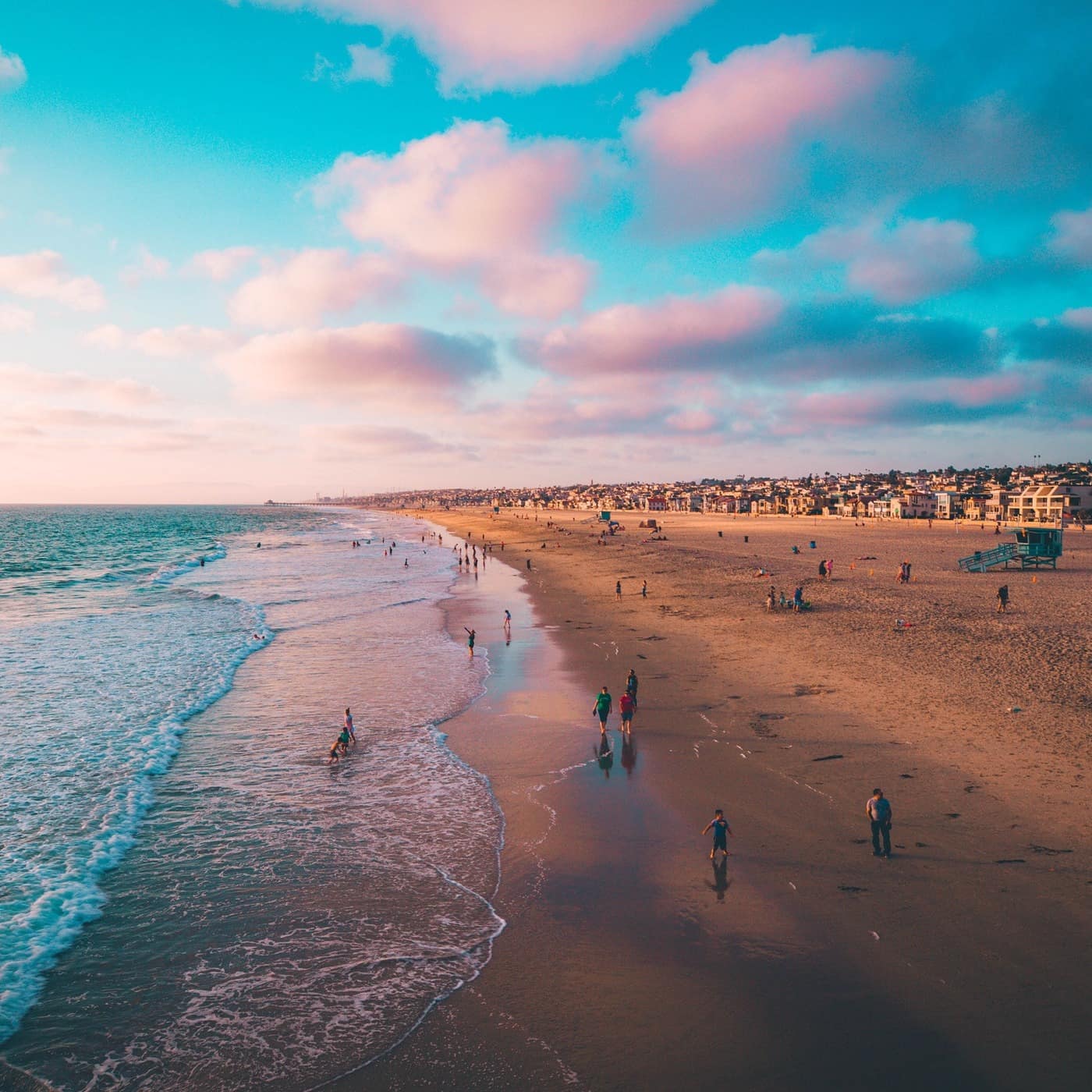 Beautiful Hermosa Beach stretches into the distance during the sunset