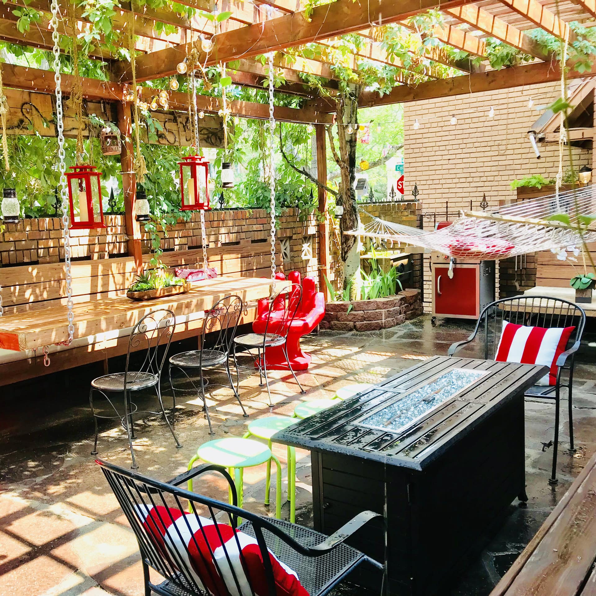 Outdoor living area with BBQ and hammock in Denver, Colorado