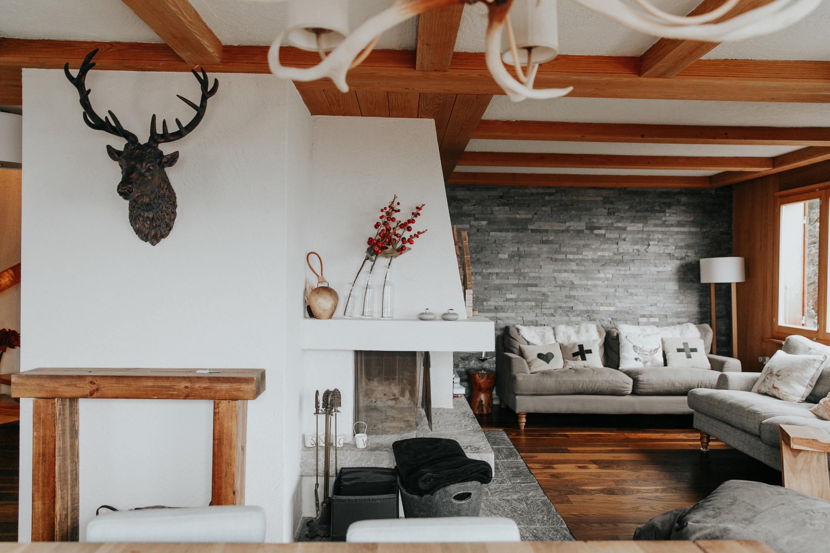 This 3-bedroom chalet in Switzerland boasts breathtaking views of the mountains